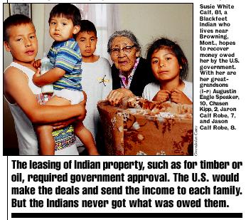 Susie White Calf, 81 and
 grandsons, Blackfeet Tribe, Montana